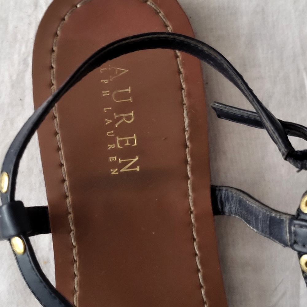 Lauren Ralph Lauren Black and Brown Sandals with T-Strap Design 11 B - Picture 4 of 8